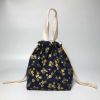 Japanese Style Cute Lunch Box Bento Bag Navy Blue Gold Flowers Drawstring Canvas Lunch Bag Large Capacity Lunch Tote Bag