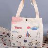 Canvas Lunch Box Bento Bag Portable Button Large Capacity Lunch Tote Bag