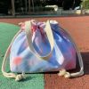 Blue Pink Tie-Dye Lunch Box Bag Drawstring Portable Bento Bag Canvas Lunch Tote Bag